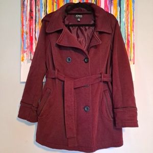 Adorable Jones NY burgundy knit double breasted pea coat, 1X